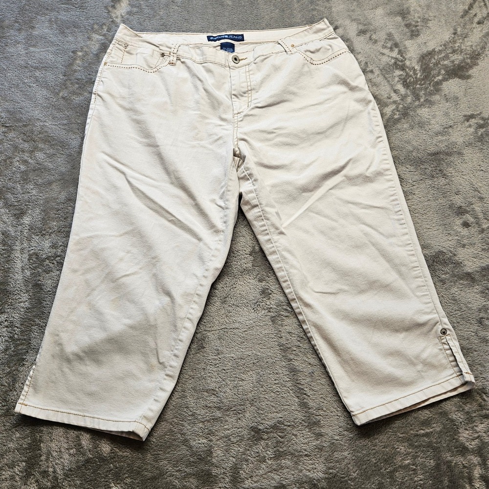 Avenue Jeans Tan Capri Pants‎ Womens 14 Stretch Denim Cropped Trousers Khaki